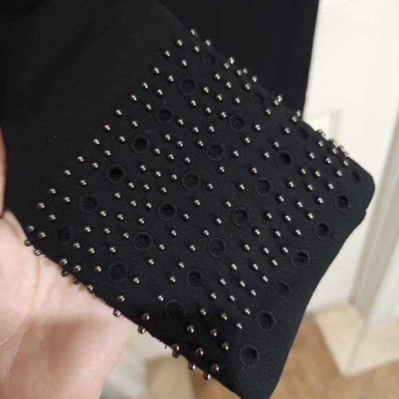 Catherine Malandrino Dress Black Wool Studded Grommet Eyelet Slip Y2K Runway 2 - Picture 5 of 12